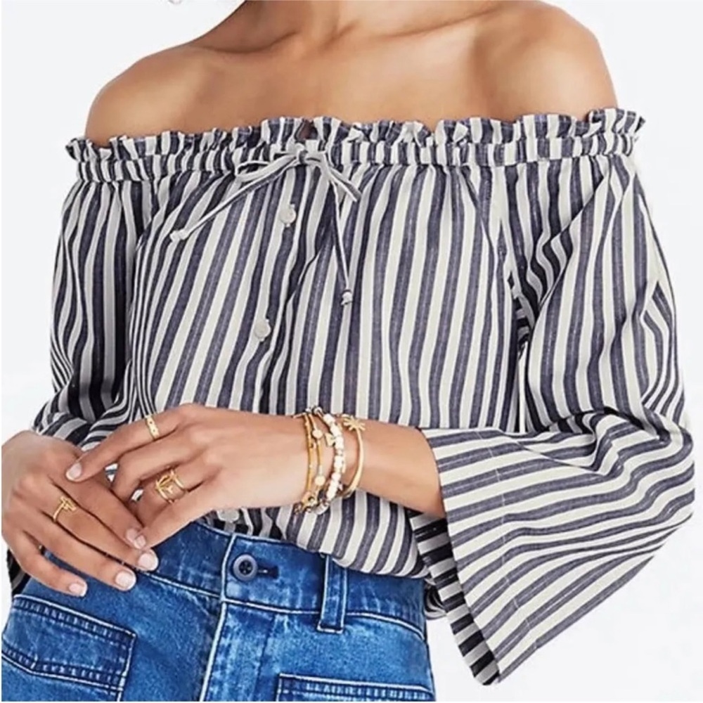 Madewell striped off the shoulder top 3/4 sleeve
